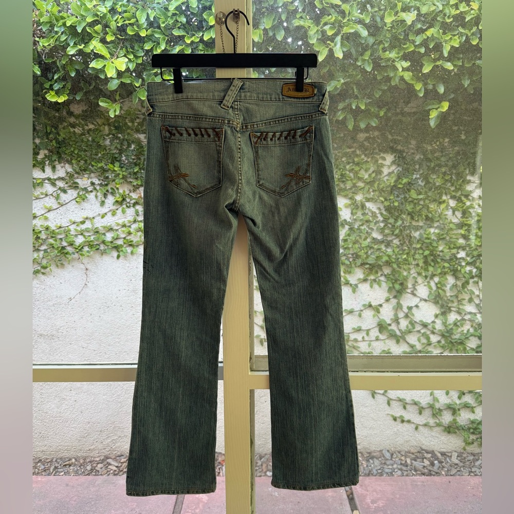 Vintage Y2K Allen B. By Allen Schwartz Watercolor Koi Fish Low Rise Flare Jeans - Picture 9 of 15